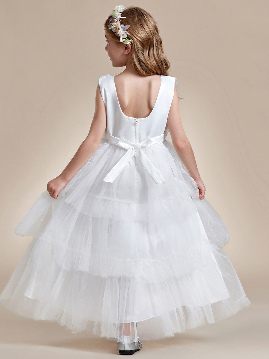 Princess Style Sleeveless Layered Cake Flower Girls Dress #color_White