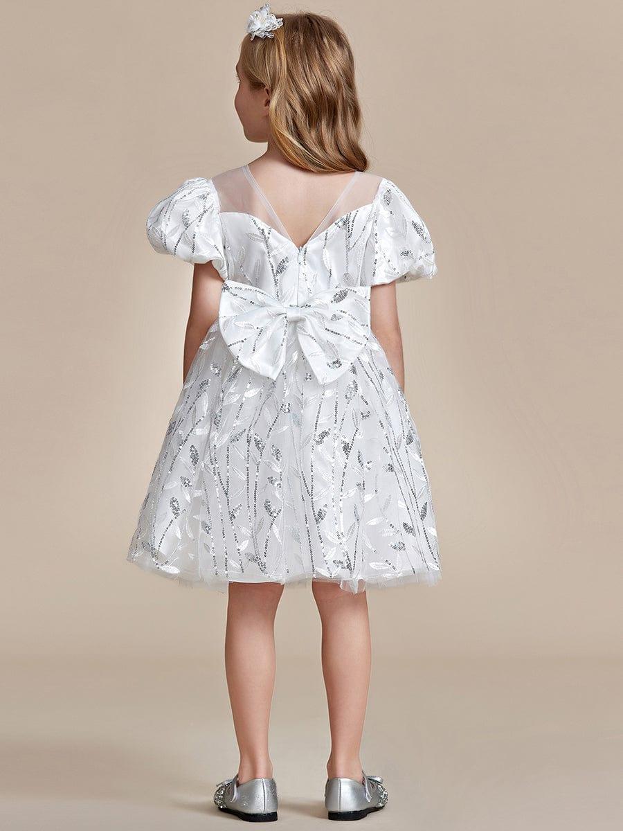 Sparkling A-line Flower Girl Dress with Puffy Sleeves #color_White