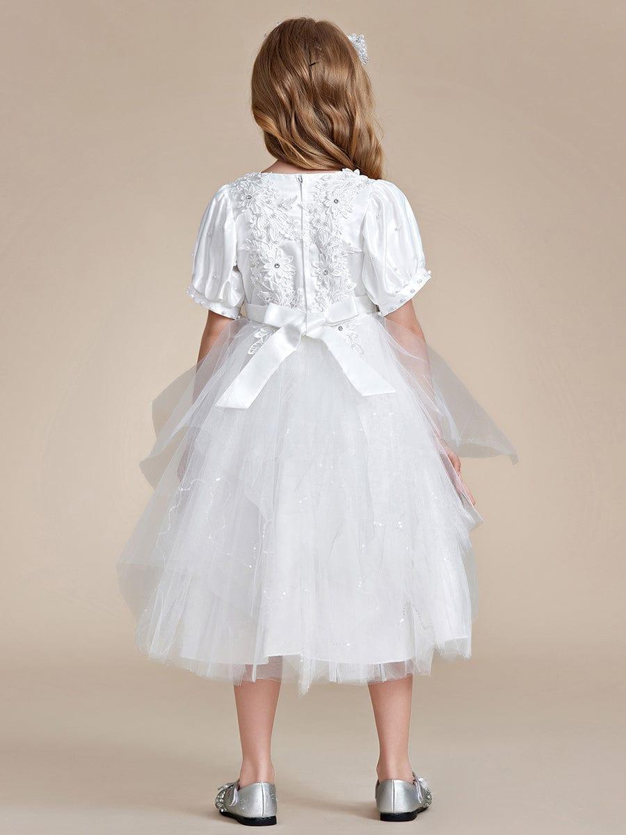 Lovely Lace Bubble Sleeve Princess Dress #color_White Lovely Lace Bubble Sleeve Princess Dress
