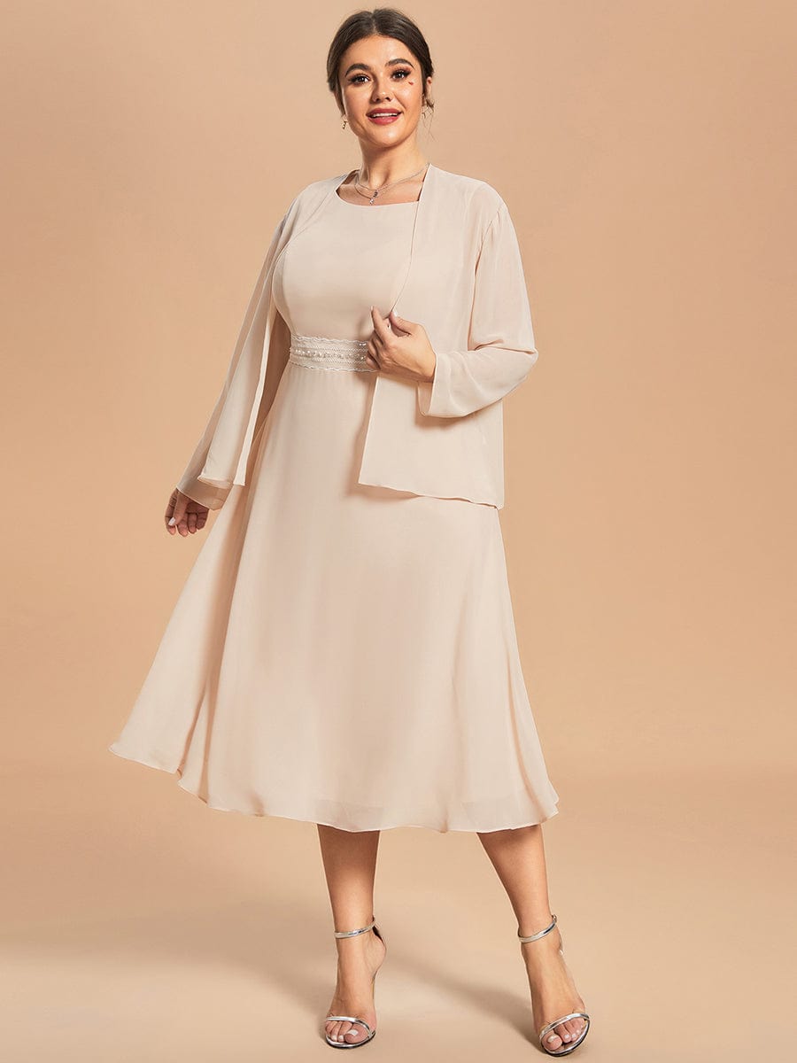 Custom Size Charming Two-Piece A-Line Mother of the Bride Dress with Long Sleeves Top #color_Blush Custom Size Charming Two-Piece A-Line Mother of the Bride Dress with Long Sleeves Top