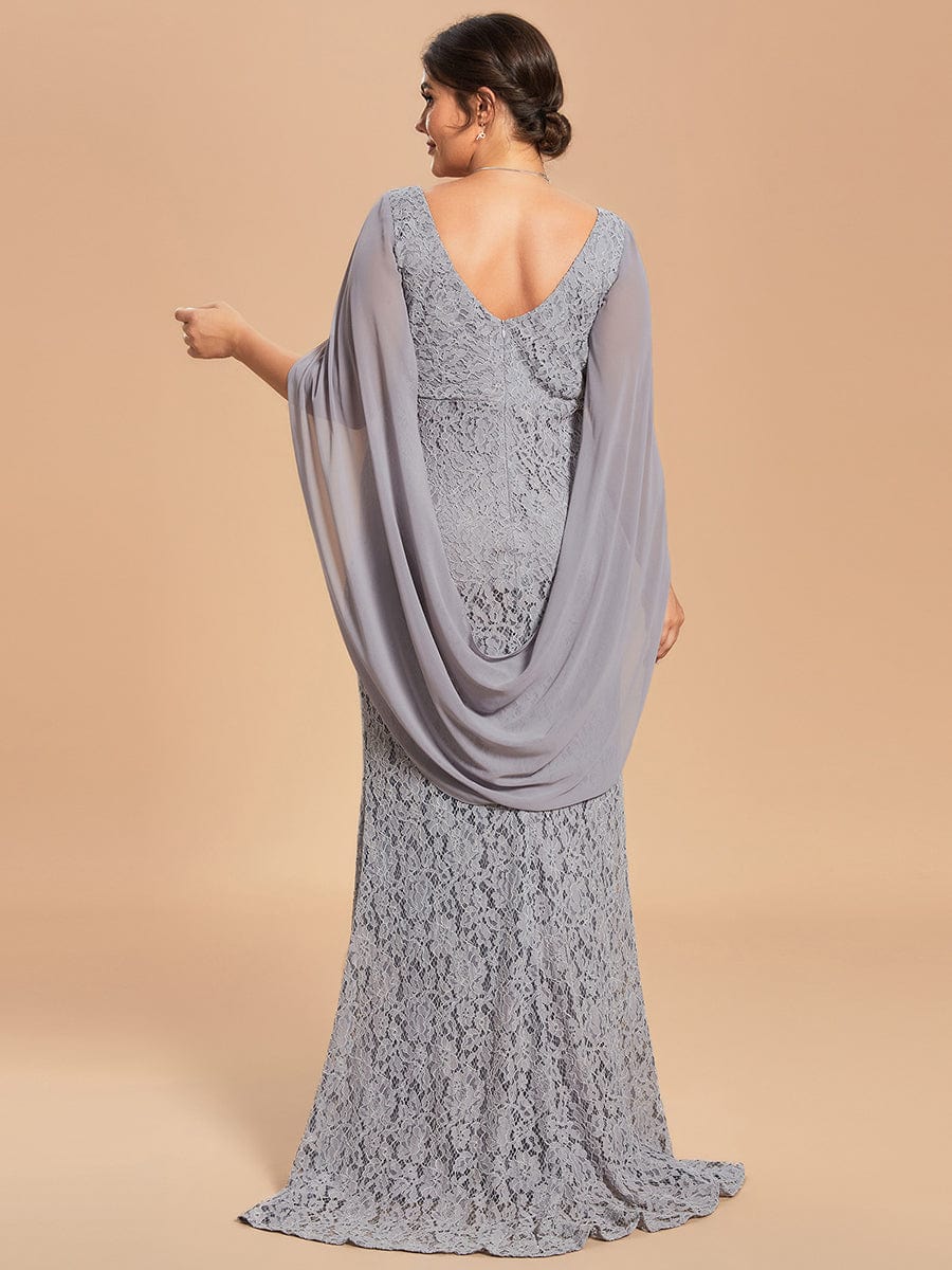 Custom Size Elegant Lace Fish Tail Long Dress for Mothers #color_Grey Custom Size Elegant Lace Fish Tail Long Dress for Mothers