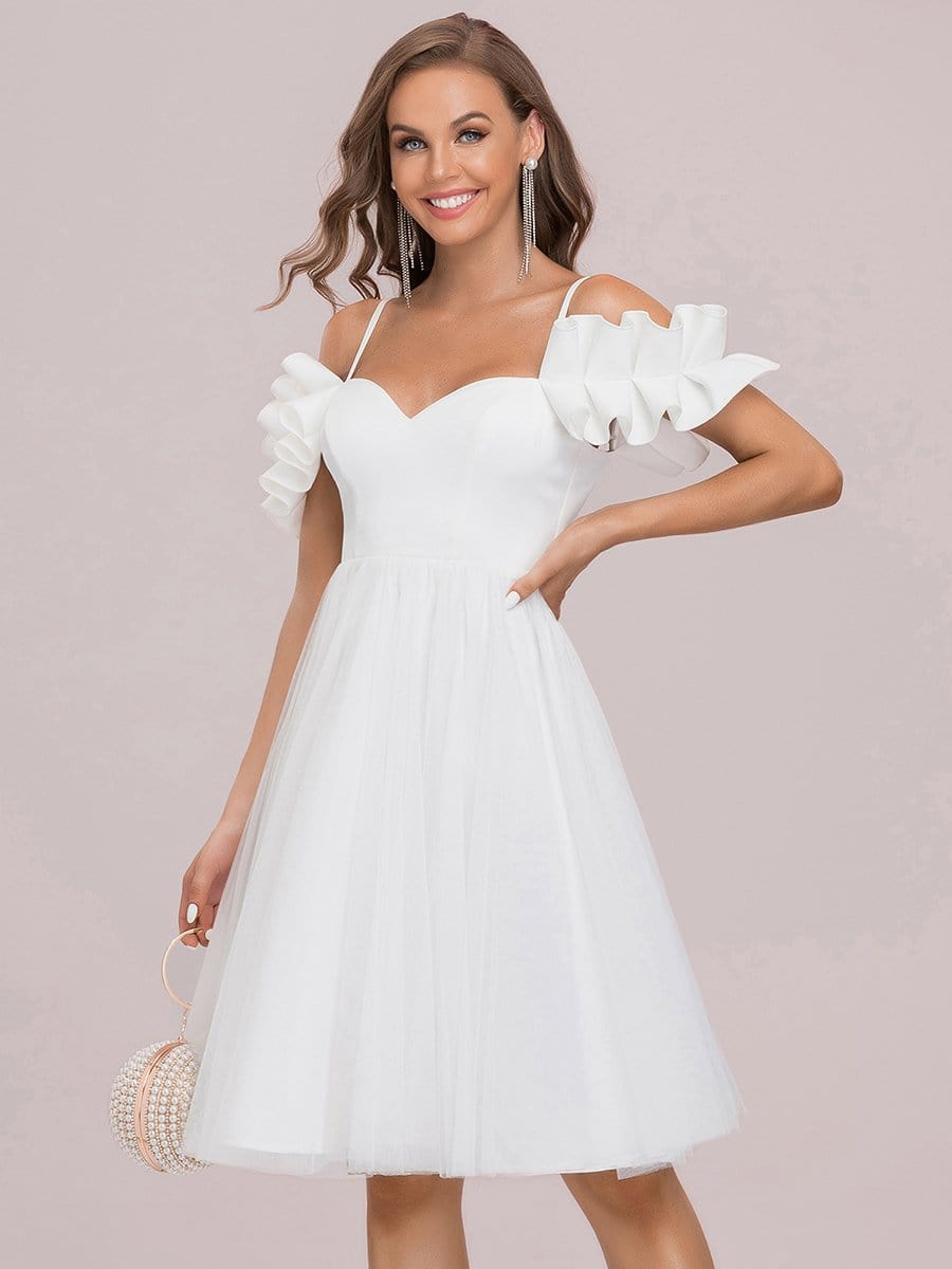 Custom Size Sweetheart Stringy Selvedge Spaghetti Strap Tulle Cocktail Dress #color_Cream Custom Size Sweetheart Stringy Selvedge Spaghetti Strap Tulle Cocktail Dress