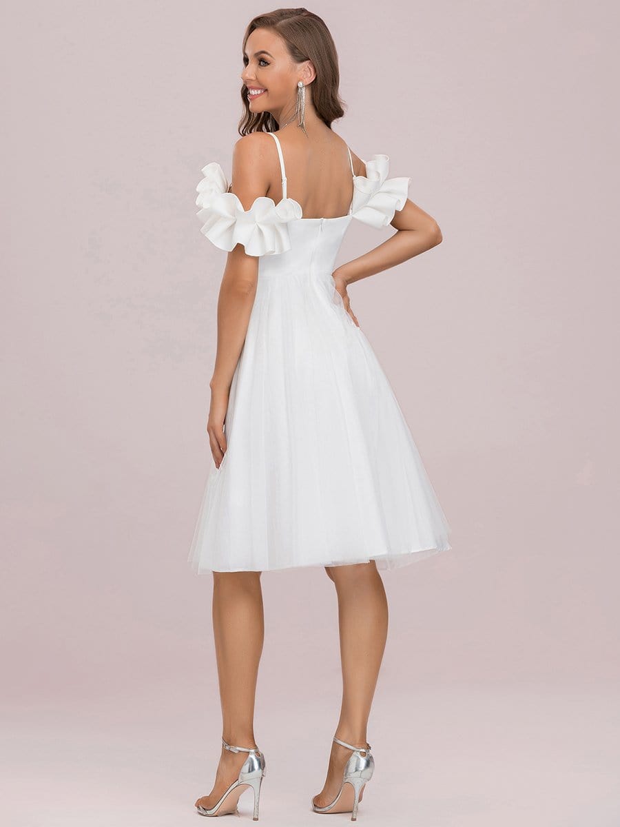 Custom Size Sweetheart Stringy Selvedge Spaghetti Strap Tulle Cocktail Dress #color_Cream Custom Size Sweetheart Stringy Selvedge Spaghetti Strap Tulle Cocktail Dress