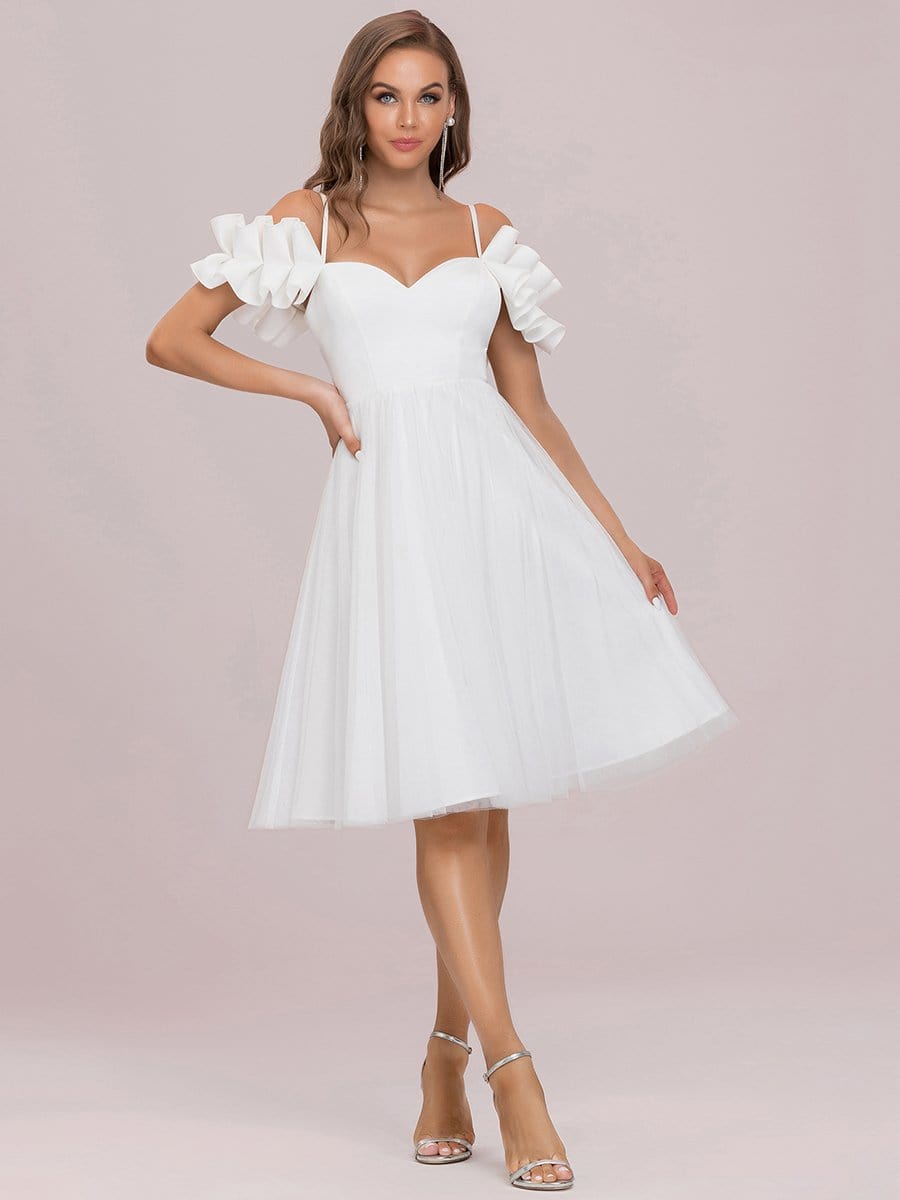 Custom Size Sweetheart Stringy Selvedge Spaghetti Strap Tulle Cocktail Dress #color_Cream Custom Size Sweetheart Stringy Selvedge Spaghetti Strap Tulle Cocktail Dress
