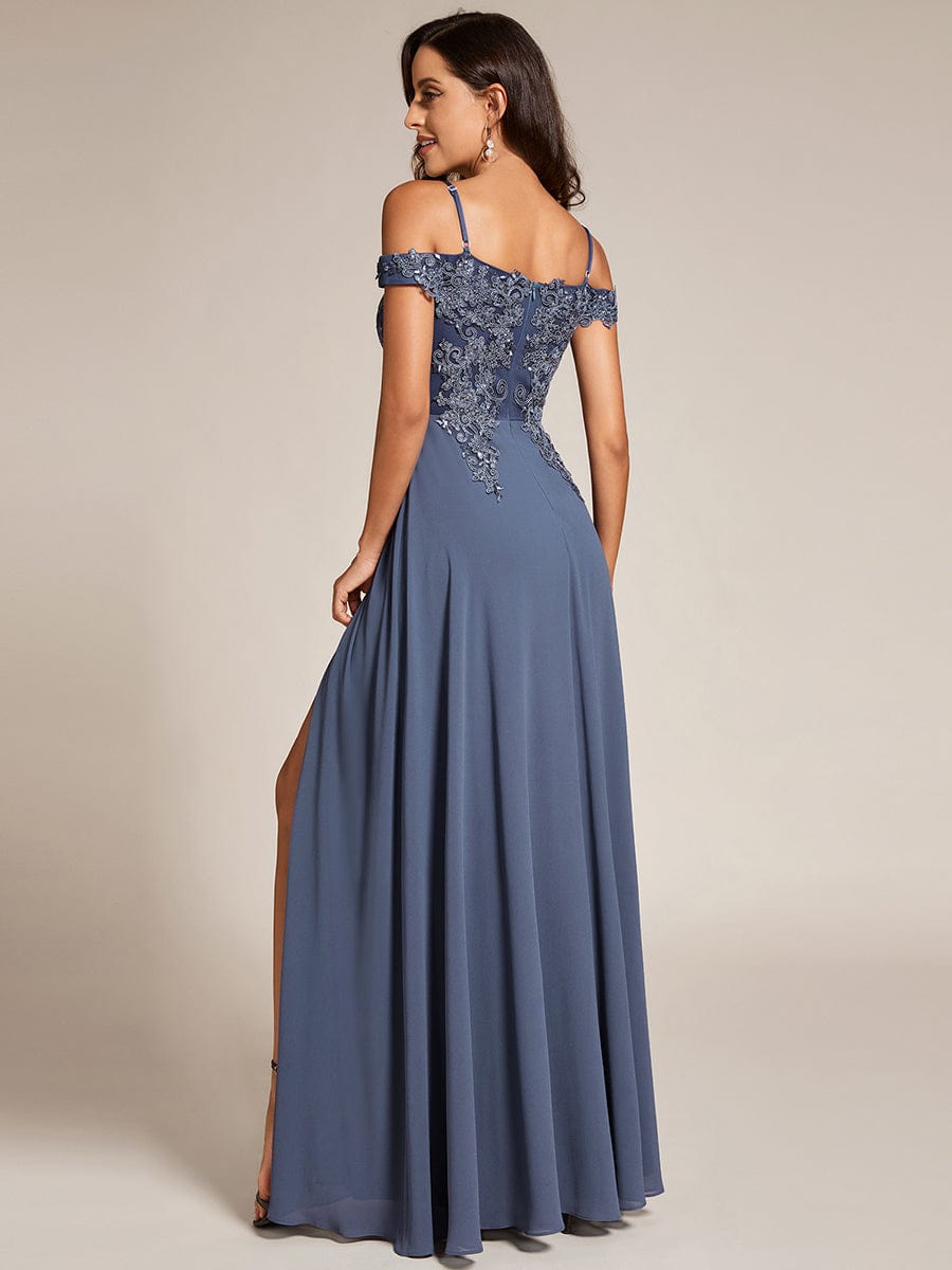 Custom Size Cold Shoulder Sequin Side Slit Evening Dresses #color_Stormy Custom Size Cold Shoulder Side Slit Evening Dresses