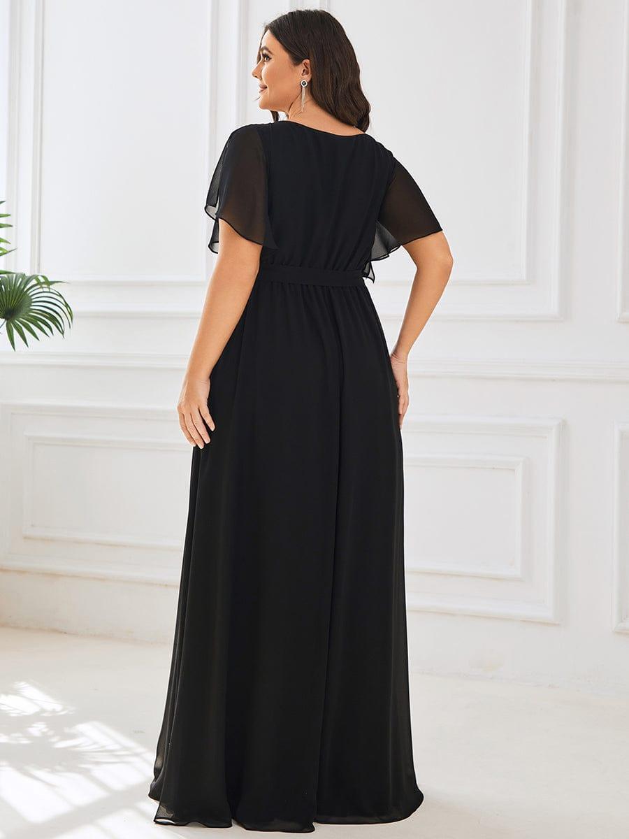 Plus Size Floor-Length Chiffon Evening Dress V-Neck Maxi #color_Black