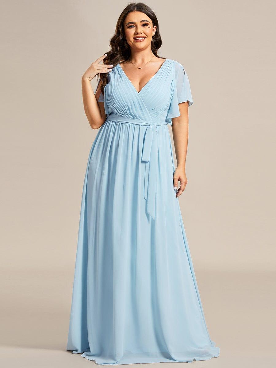 V-Neck Flutter Sleeve Floor-Length A-Line Chiffon Bridesmaid Dress #color_Sky Blue