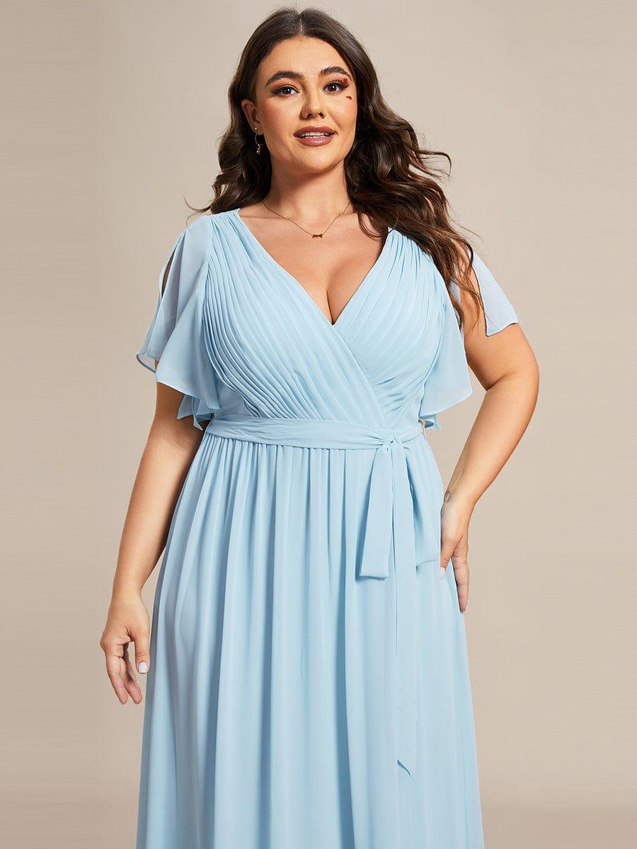 V-Neck Flutter Sleeve Floor-Length A-Line Chiffon Bridesmaid Dress #color_Sky Blue
