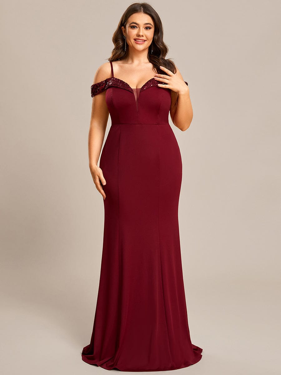Stylish Plus Size Sparkling Mermaid Evening Dress #color_Burgundy
