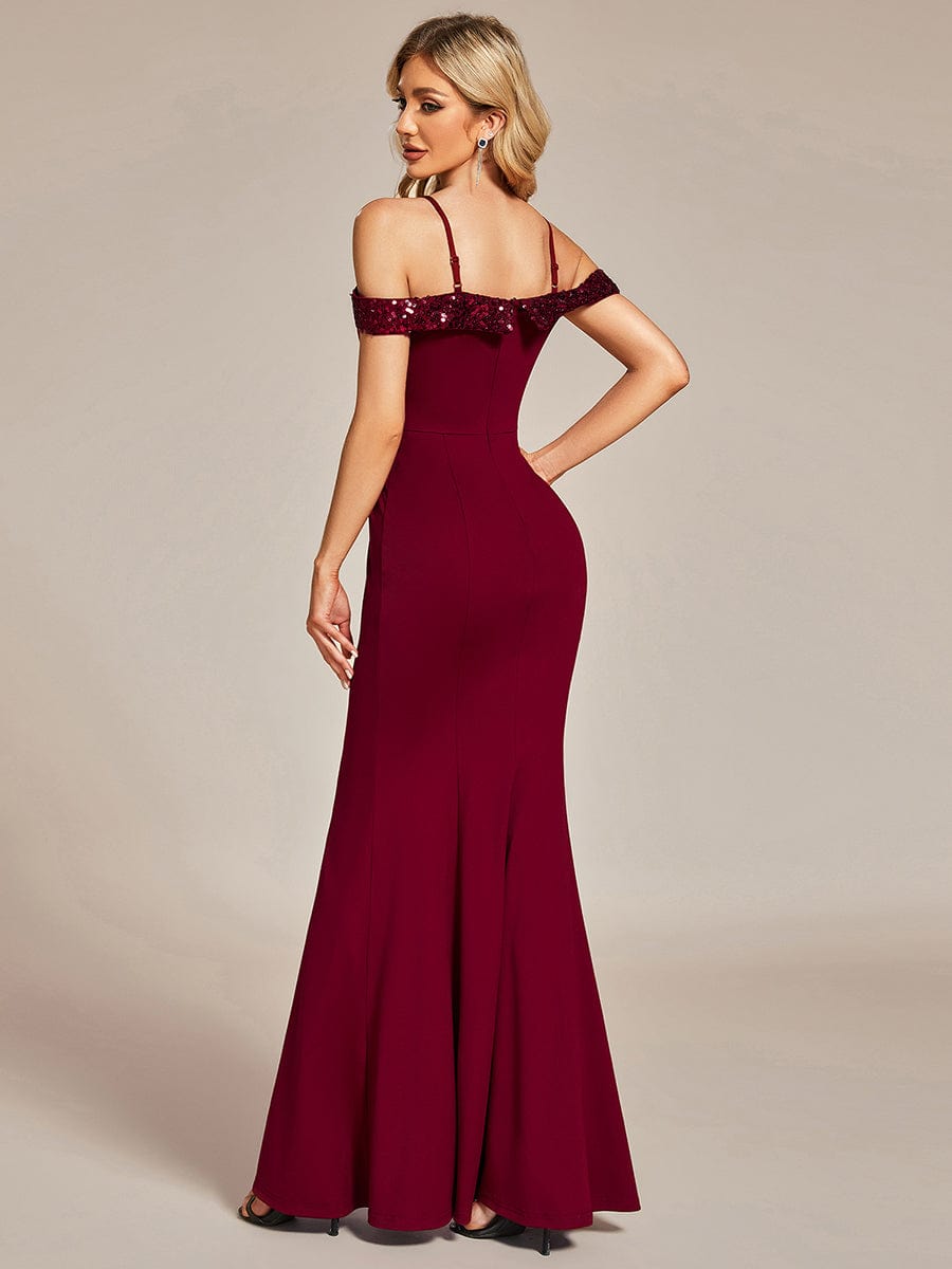 Elegant Fishtail Bodycon Evening Dress with Spaghetti Straps #color_Burgundy