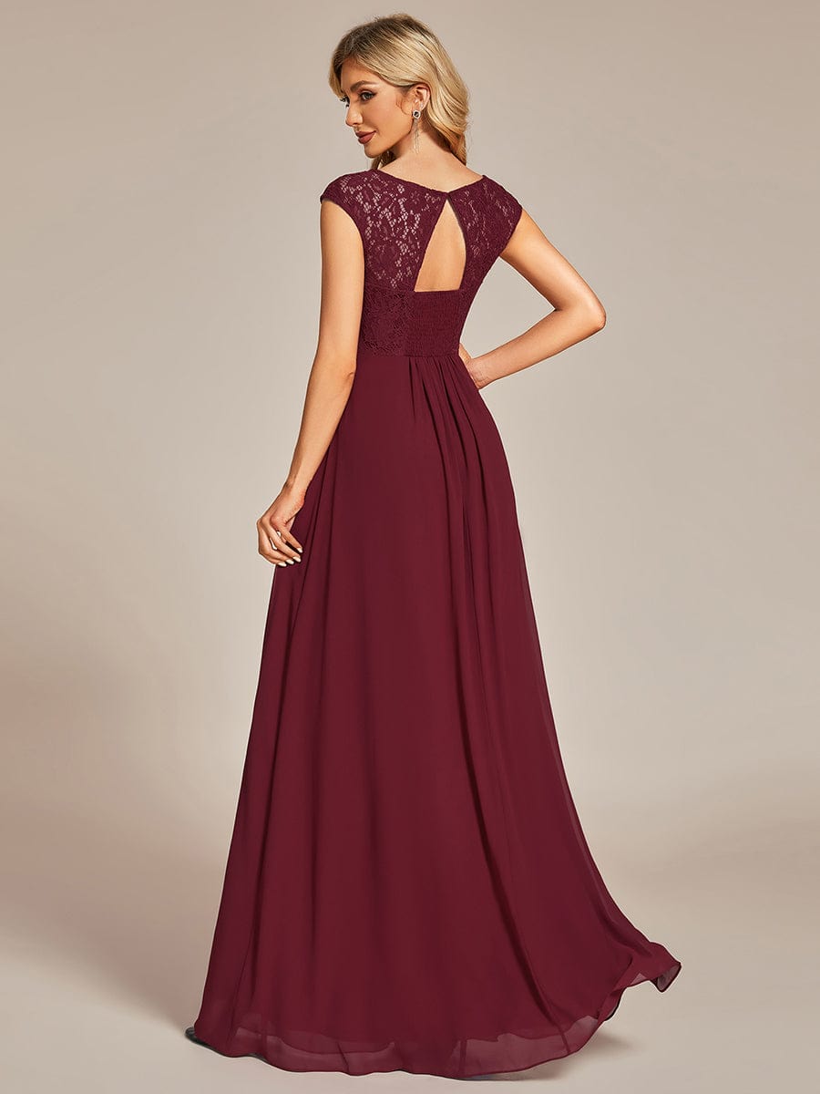 Lace Chiffon Long Bridesmaid Dress with Open Back  #Color_Burgundy