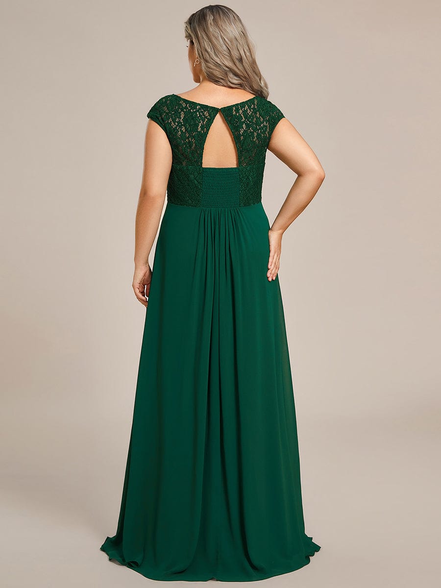 Plus Size Elegant Lace Chiffon Maxi Bridesmaid Dress #Color_Dark Green