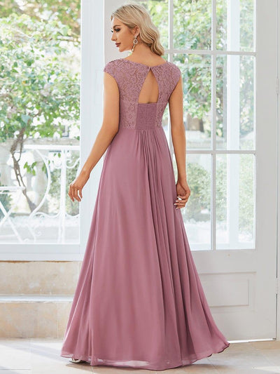 Lace Chiffon Long Bridesmaid Dress with Open Back  #Color_Purple Orchid