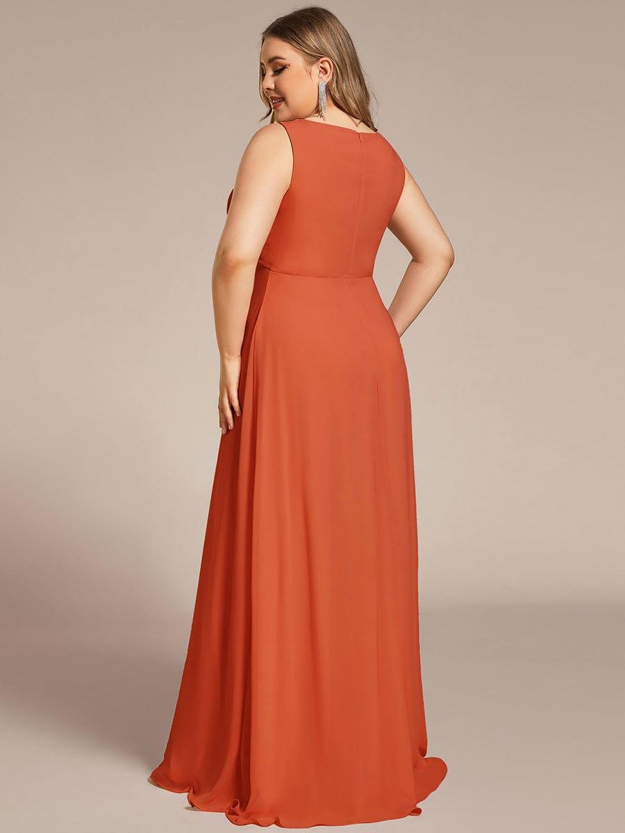 V-Neck Sleeveless A-Line Evening Dress with Appliques #color_Burnt Orange