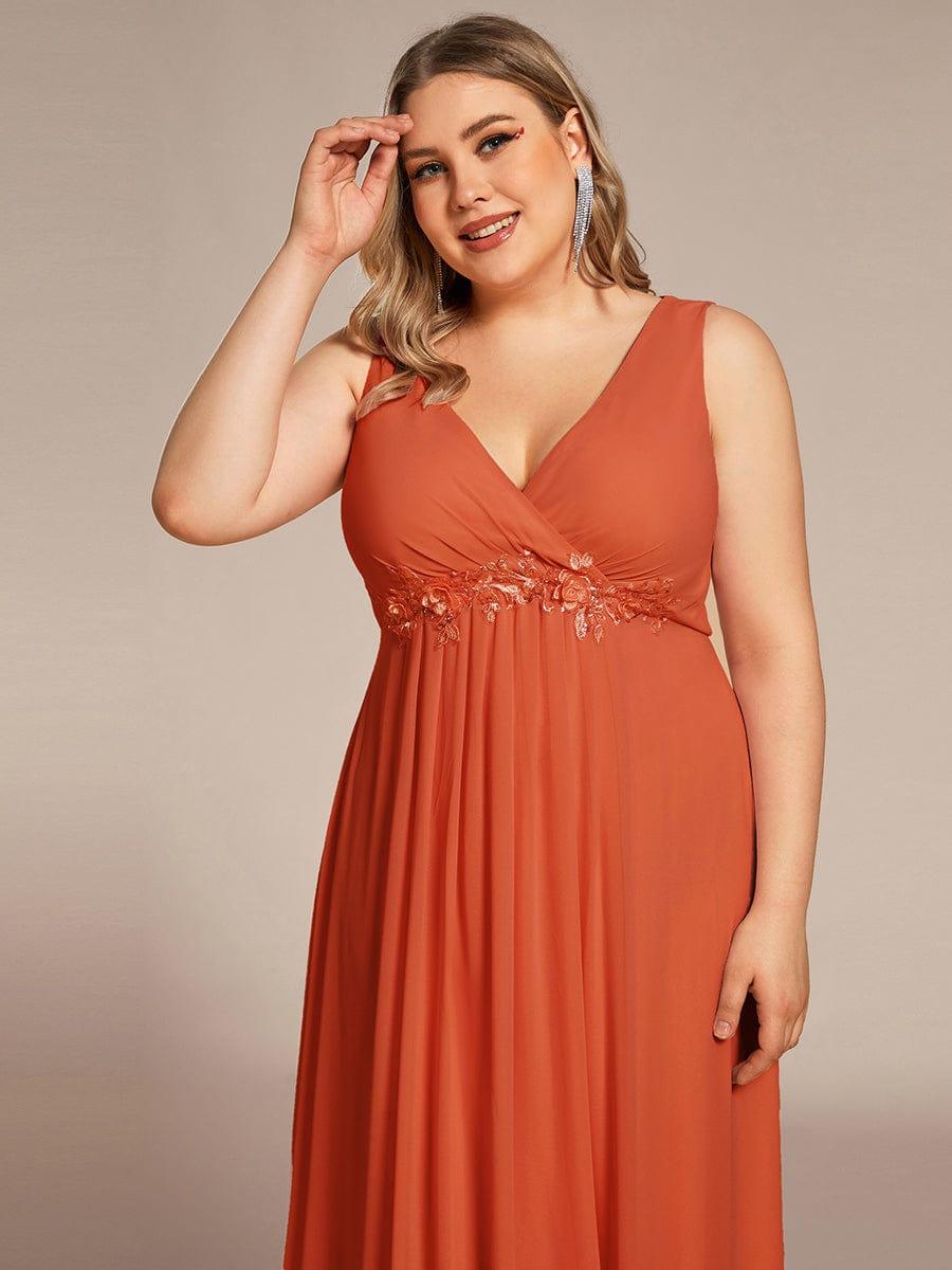 V-Neck Sleeveless A-Line Evening Dress with Appliques #color_Burnt Orange