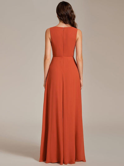 V-Neck Sleeveless A-Line Evening Dress with Appliques #color_Burnt Orange