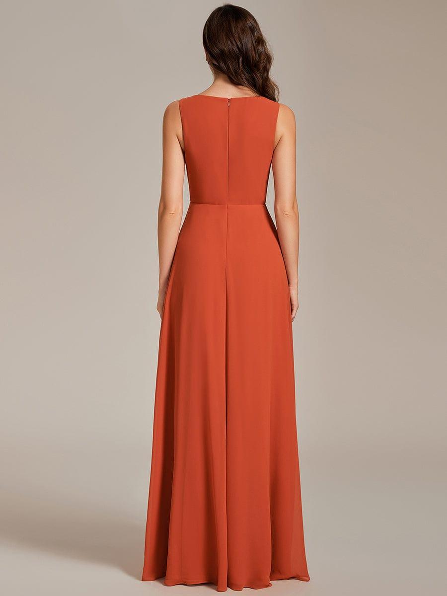 V-Neck Sleeveless A-Line Evening Dress with Appliques #color_Burnt Orange