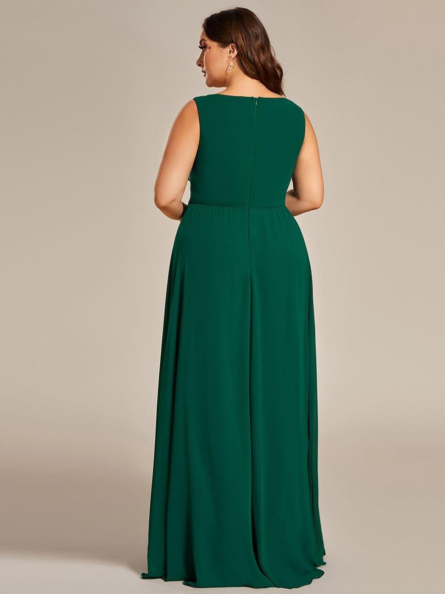 V-Neck Sleeveless A-Line Evening Dress with Appliques #color_Dark Green