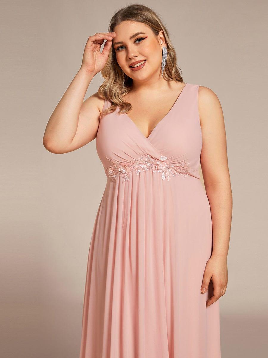 V-Neck Sleeveless A-Line Evening Dress with Appliques #color_Pink