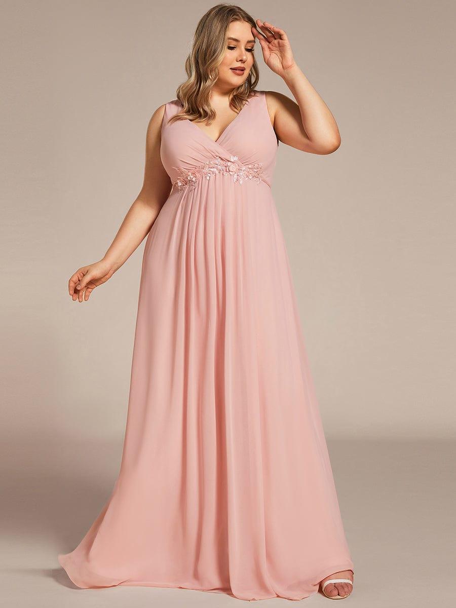 V-Neck Sleeveless A-Line Evening Dress with Appliques #color_Pink