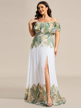 Stunning Plus Size Off the Shoulder Chiffon Evening Dress #color_White Green