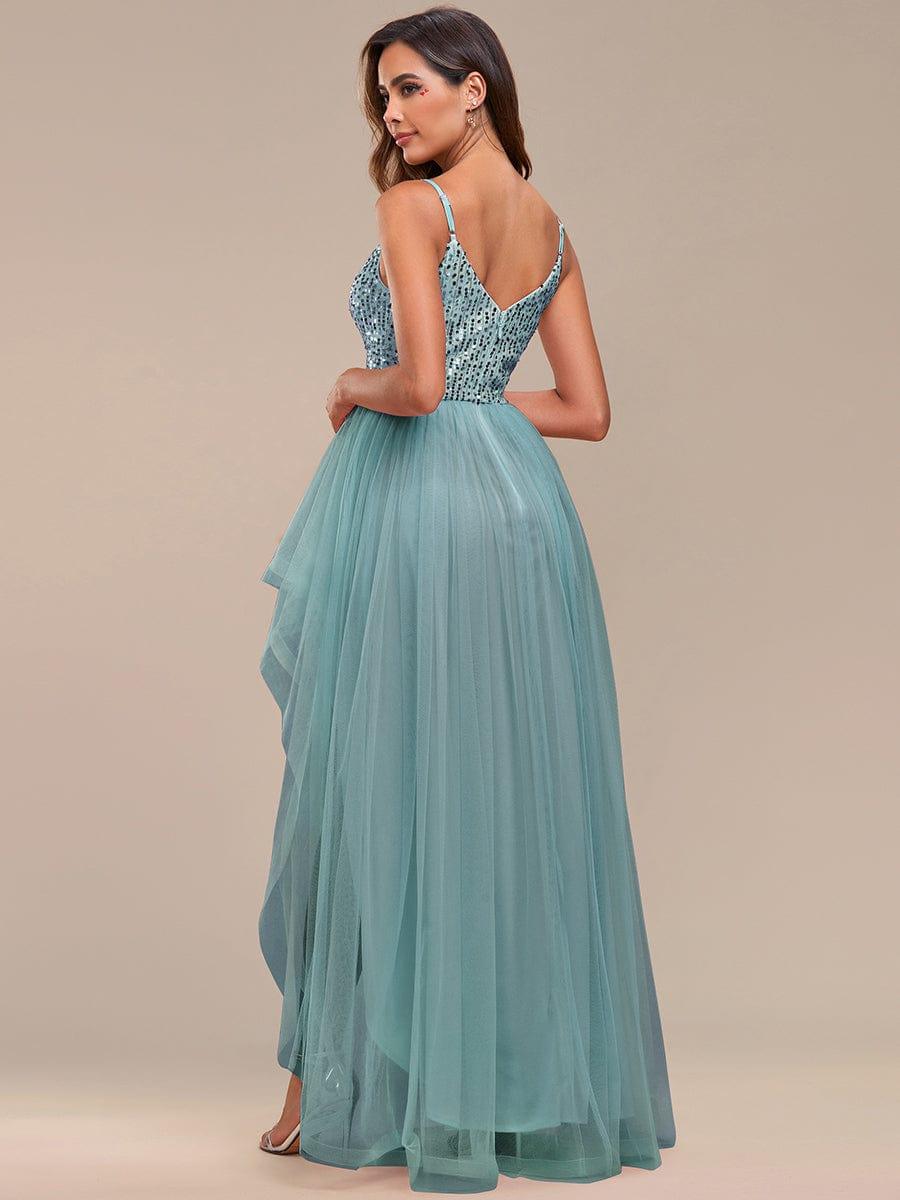Glamorous Sleeveless Sequin High Low Evening Dress #color_Light Teal
