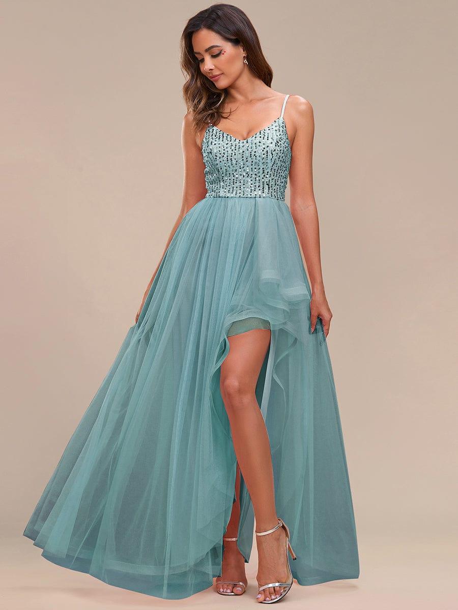 Glamorous Sleeveless Sequin High Low Evening Dress #color_Light Teal