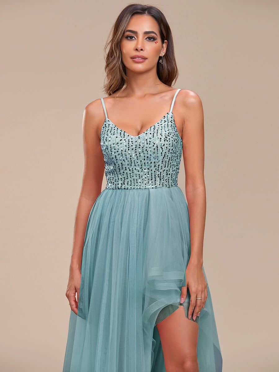 Glamorous Sleeveless Sequin High Low Evening Dress #color_Light Teal
