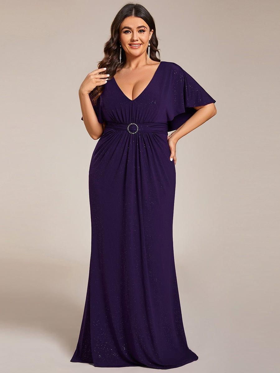 Elegant Plus Size Glitter Bat-Wing Sleeve Mermaid Evening Dress #color_Dark Purple