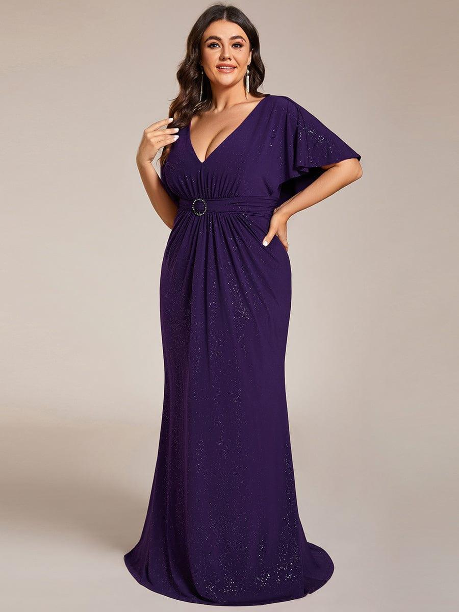 Elegant Plus Size Glitter Bat-Wing Sleeve Mermaid Evening Dress #color_Dark Purple