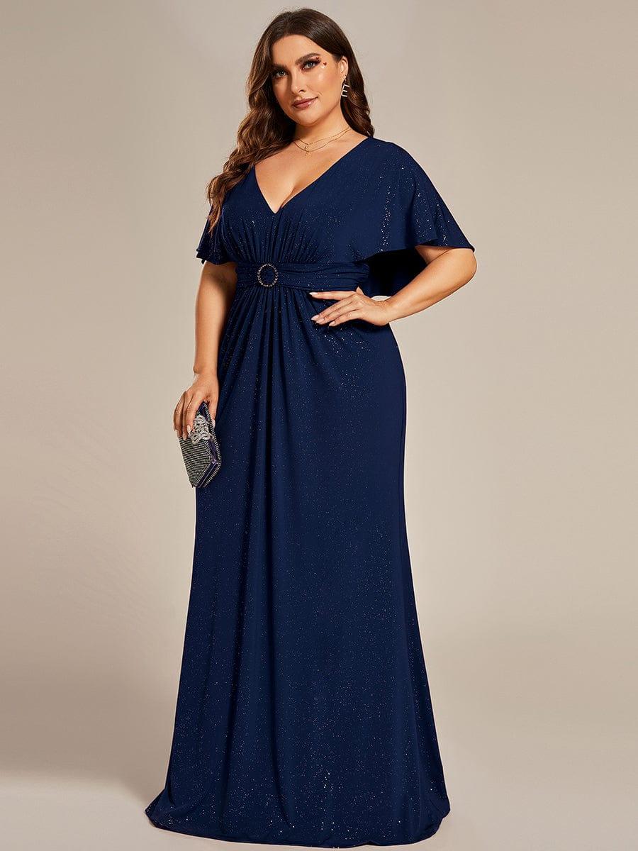 Elegant Plus Size Glitter Bat-Wing Sleeve Mermaid Evening Dress #color_Navy Blue
