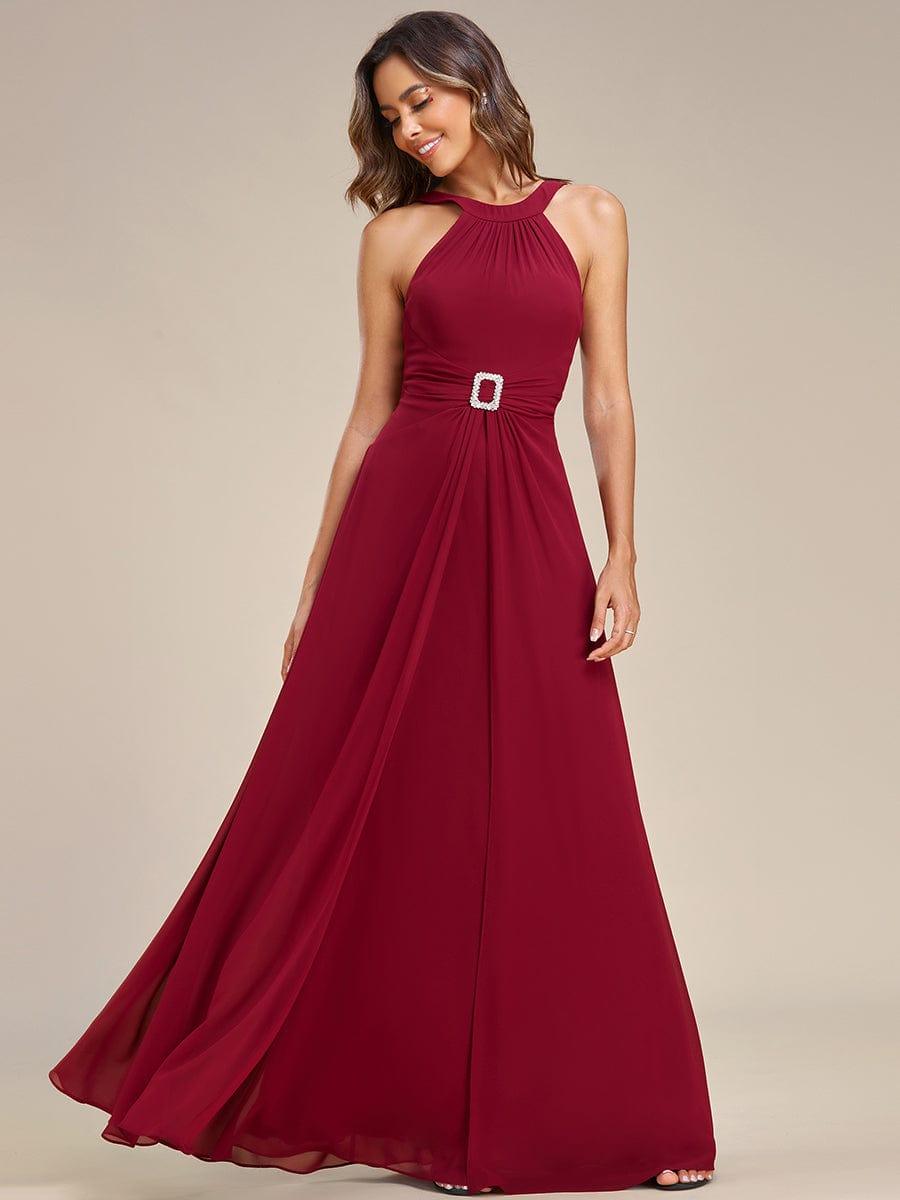 Graceful Halter Neck Chiffon Maxi Evening Dress #color_Burgundy Graceful Halter Neck Chiffon Maxi Evening Dress