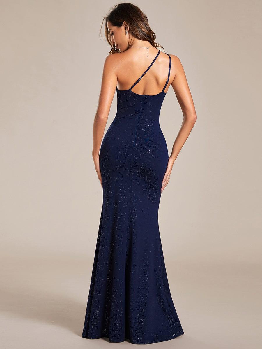 Glamorous One Shoulder Bodycon Sequin Evening Dress #color_Navy Blue Glamorous One Shoulder Bodycon Sequin Evening Dress