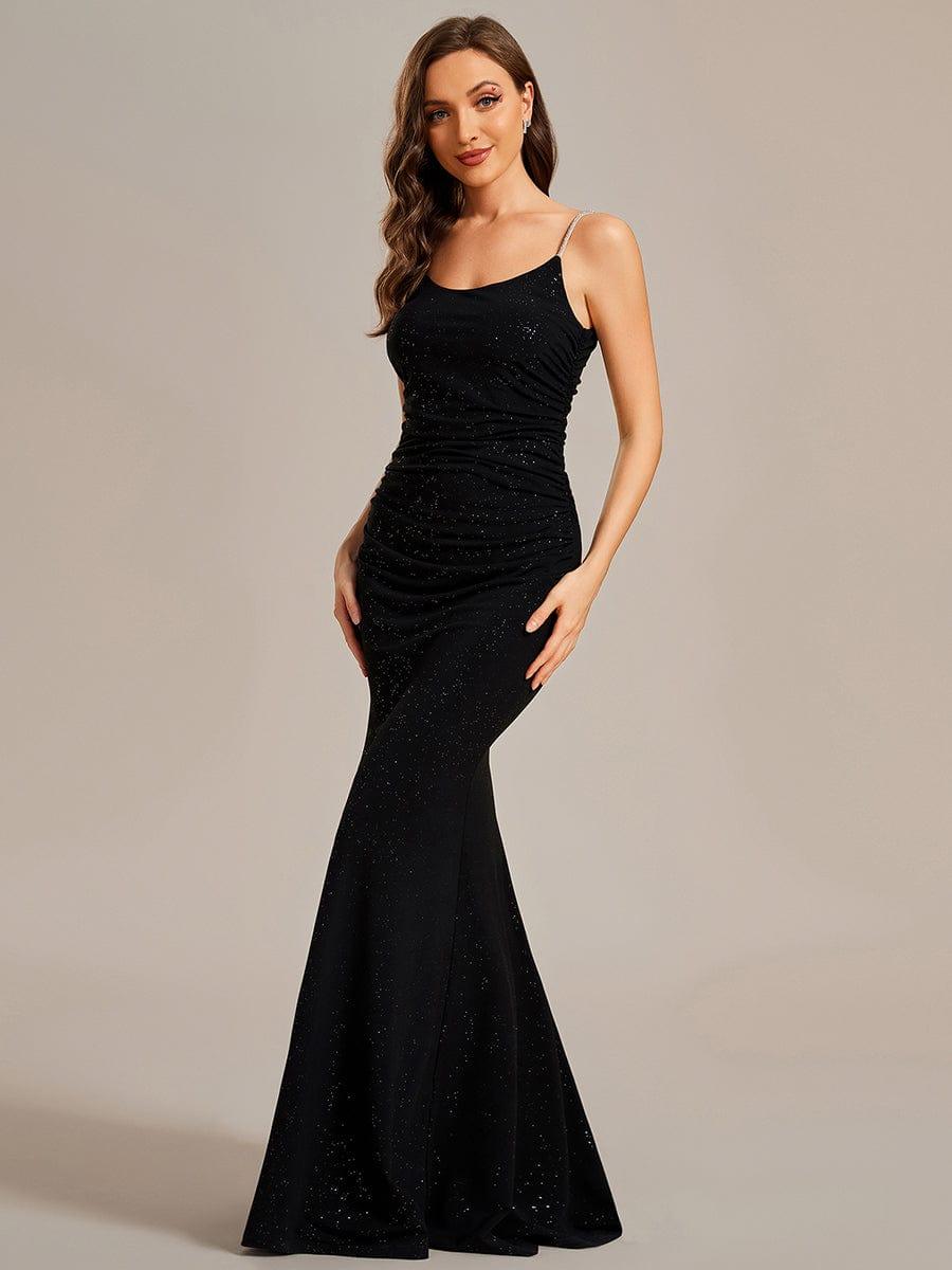 Sparkling Glitter Spaghetti Strap Open Back Bodycon Evening Dress #color_Black