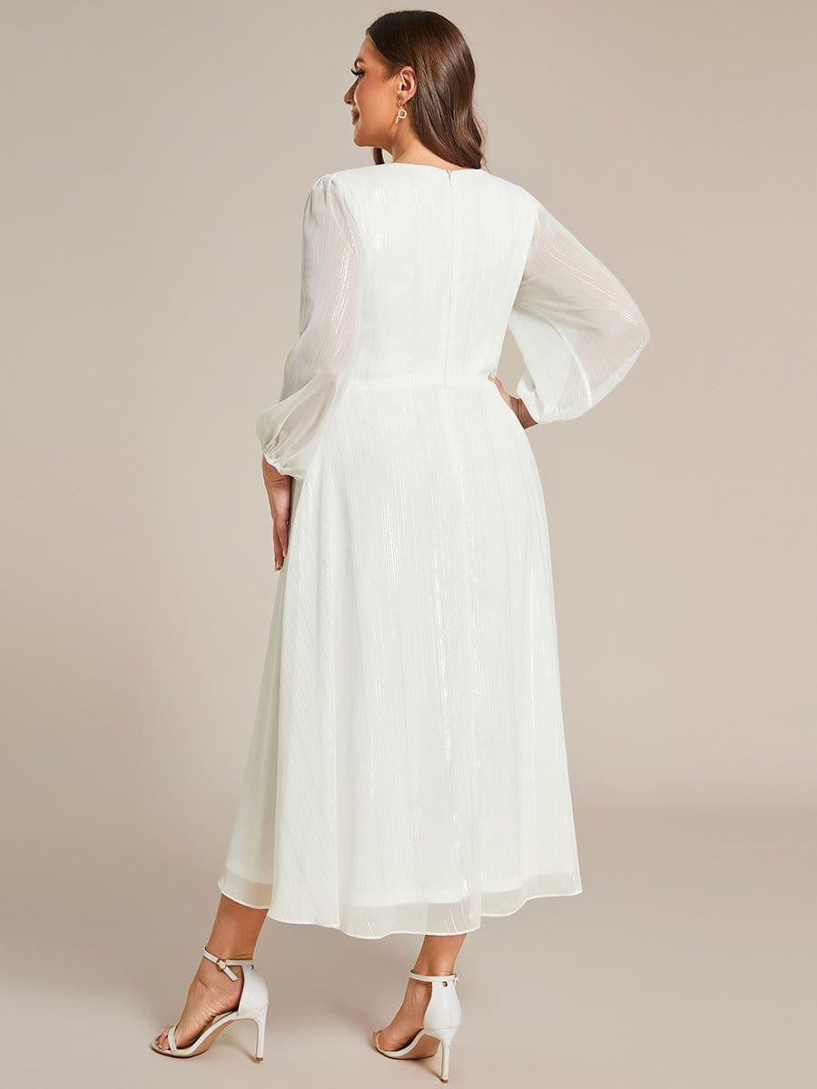 Plus Size Long Sleeve V-Neck Chiffon Twist Knot A-Line Evening Dress #color_Cream