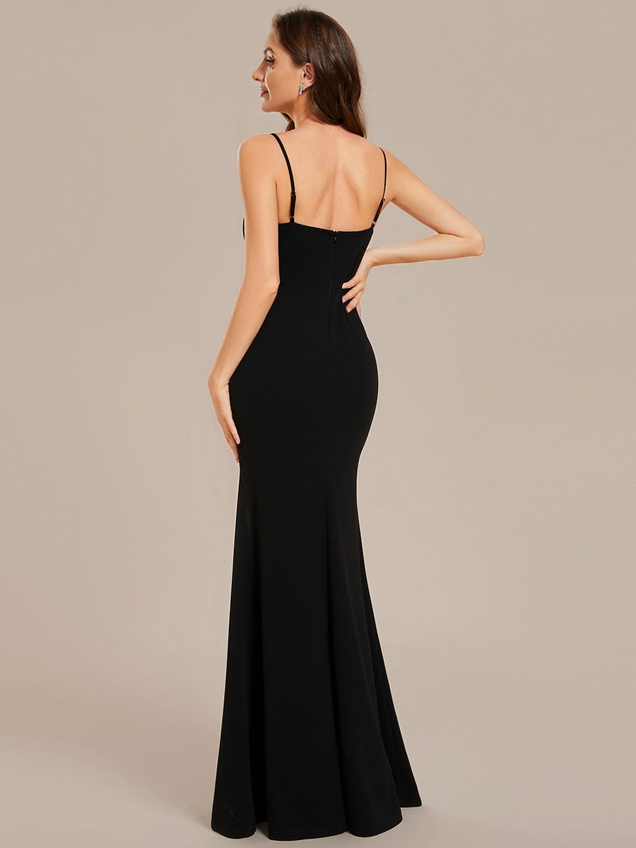 Simple Spaghetti Straps High Slit Bodycon Evening Dress #color_Black