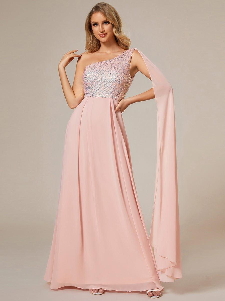Sequined Elegance One-Shoulder Evening Dress with Flowy Chiffon
