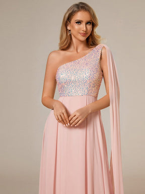 One-Shoulder Sequin Bodice Evening Dress with Flowy Chiffon