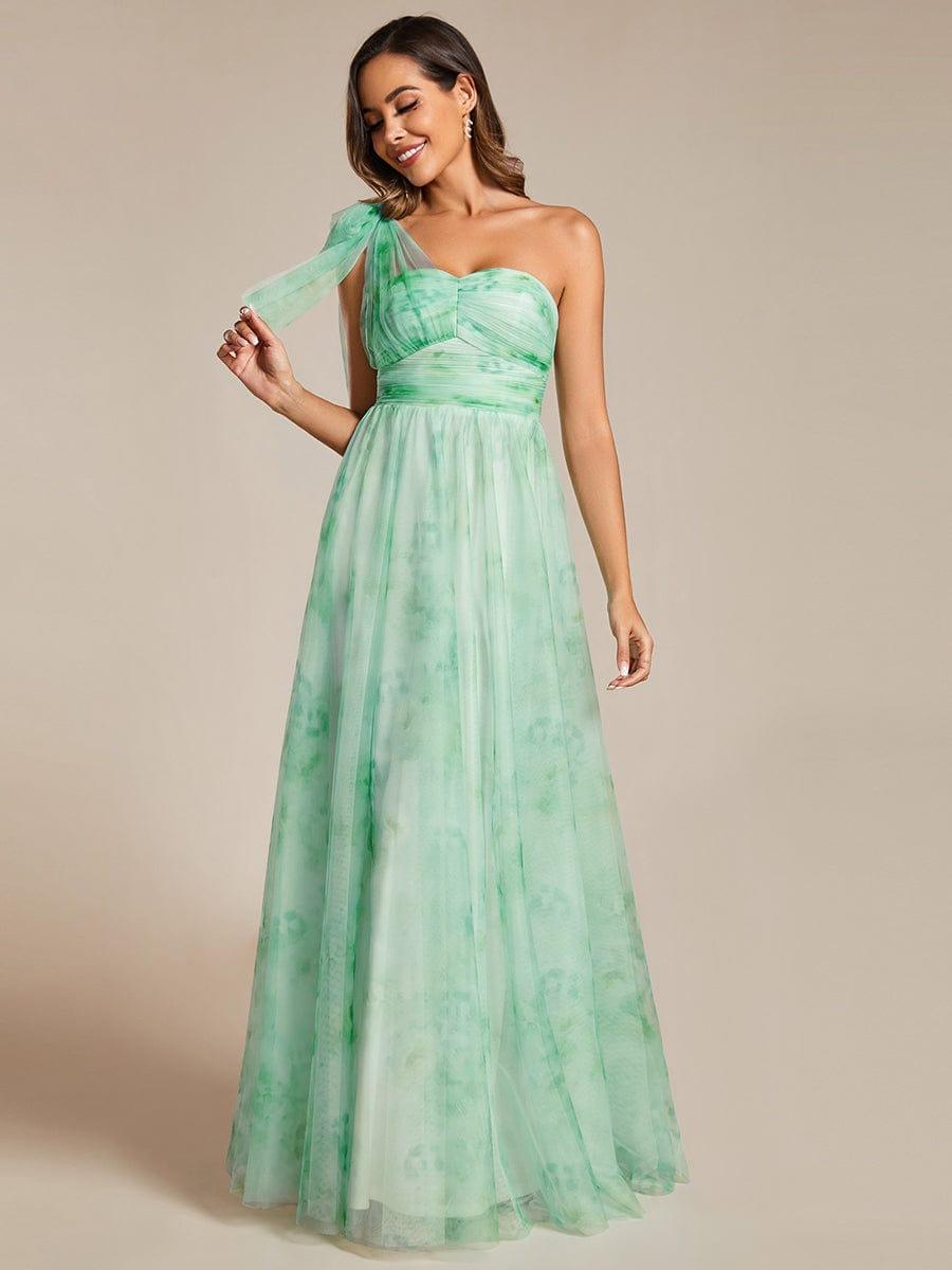 Multi-Way Strapless Floral Empire Waist Evening Dress with Pleated #color_Mint Green