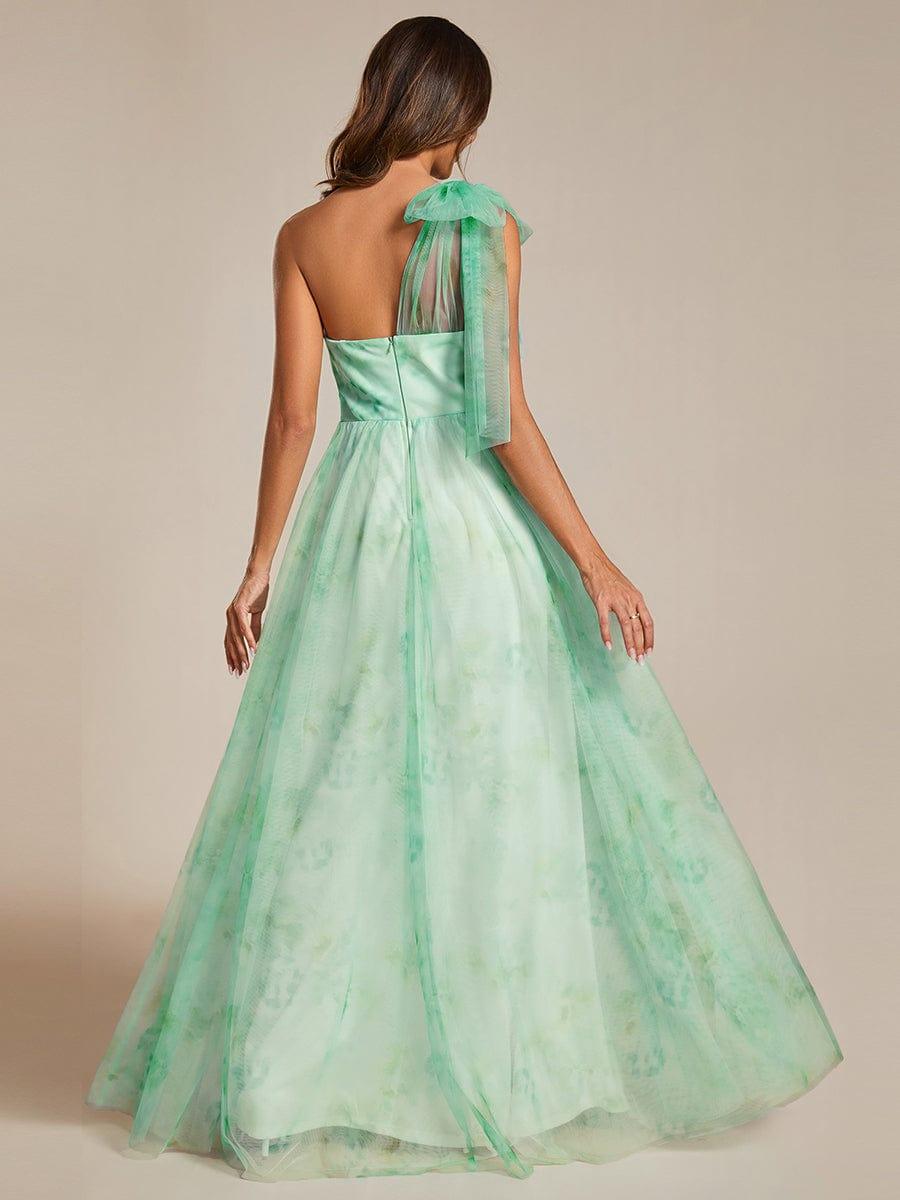 Multi-Way Strapless Floral Empire Waist Evening Dress with Pleated #color_Mint Green