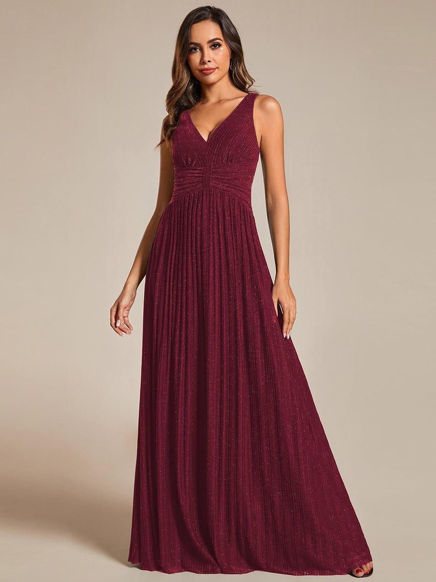 V-Neck Sleeveless A-Line Evening Dress with Subtle Glitter #color_Burgundy