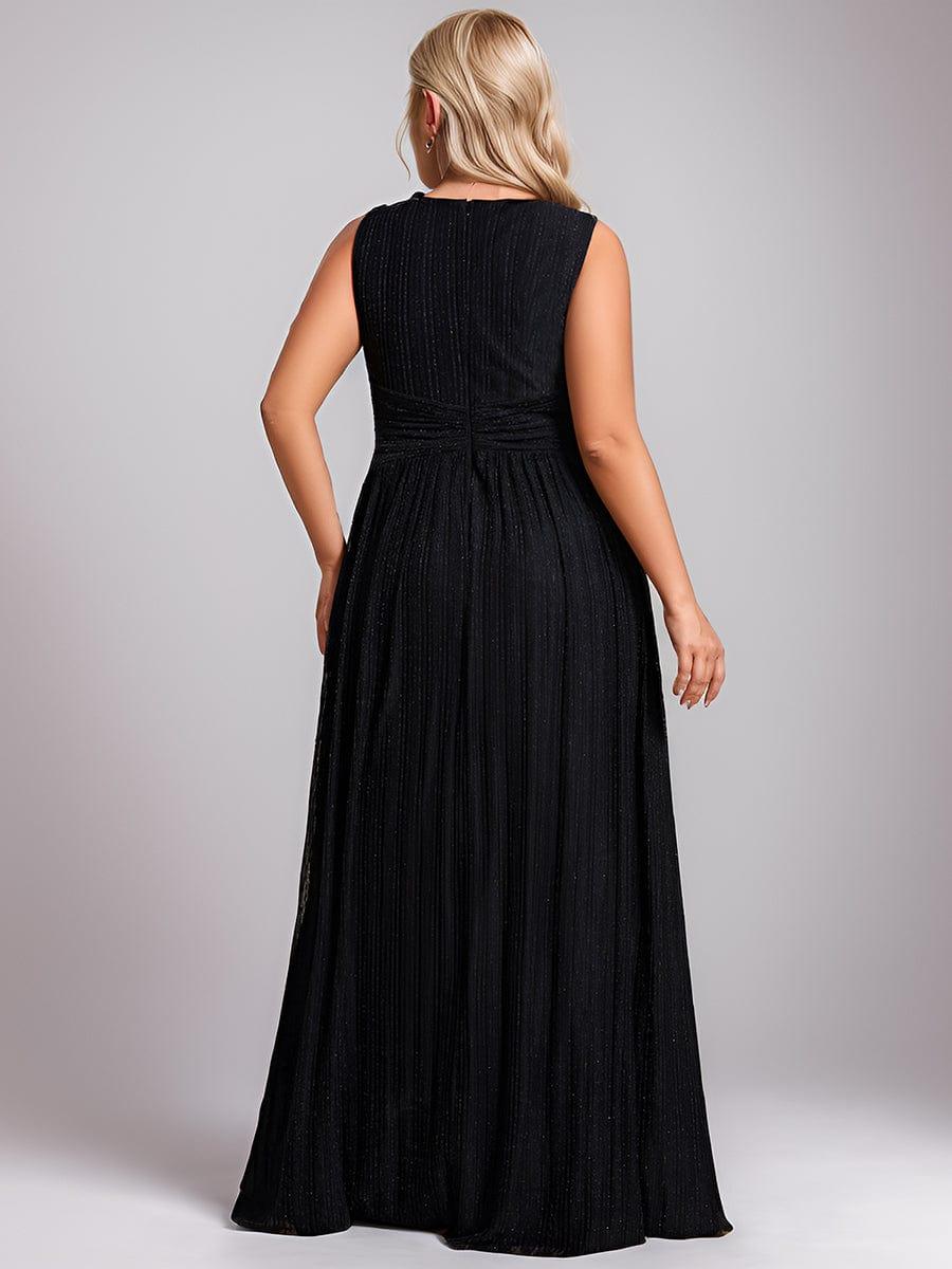 V-Neck Sleeveless A-Line Evening Dress with Subtle Glitter #color_Black