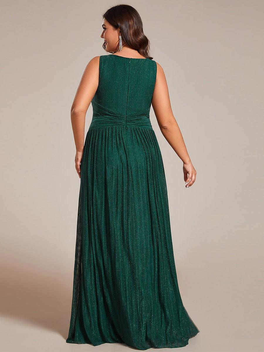 V-Neck Sleeveless A-Line Evening Dress with Subtle Glitter #color_Dark Green