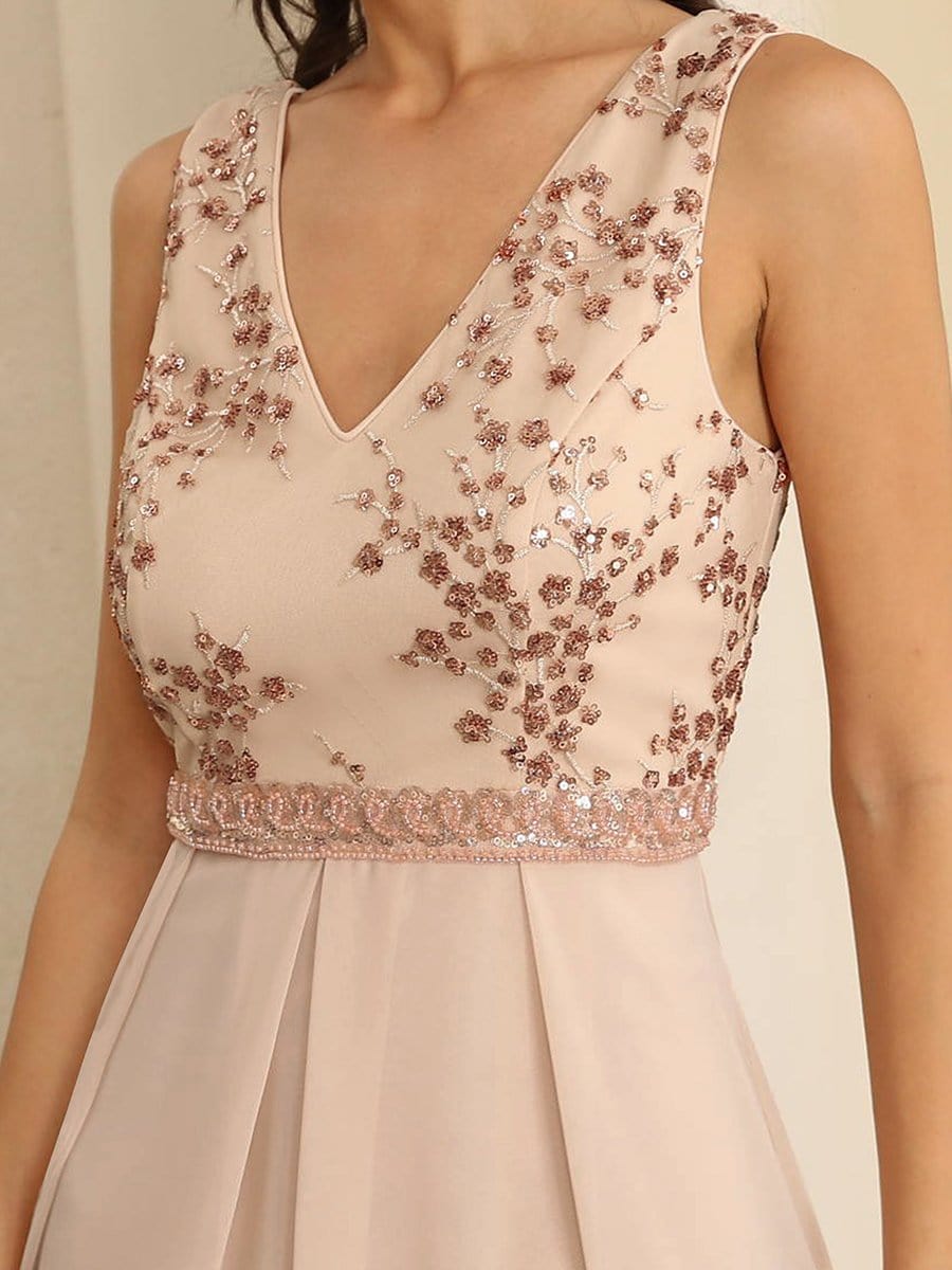 Sleeveless Sequins High Low Evening Dress #color_Blush Sleeveless Sequins High Low Evening Dress