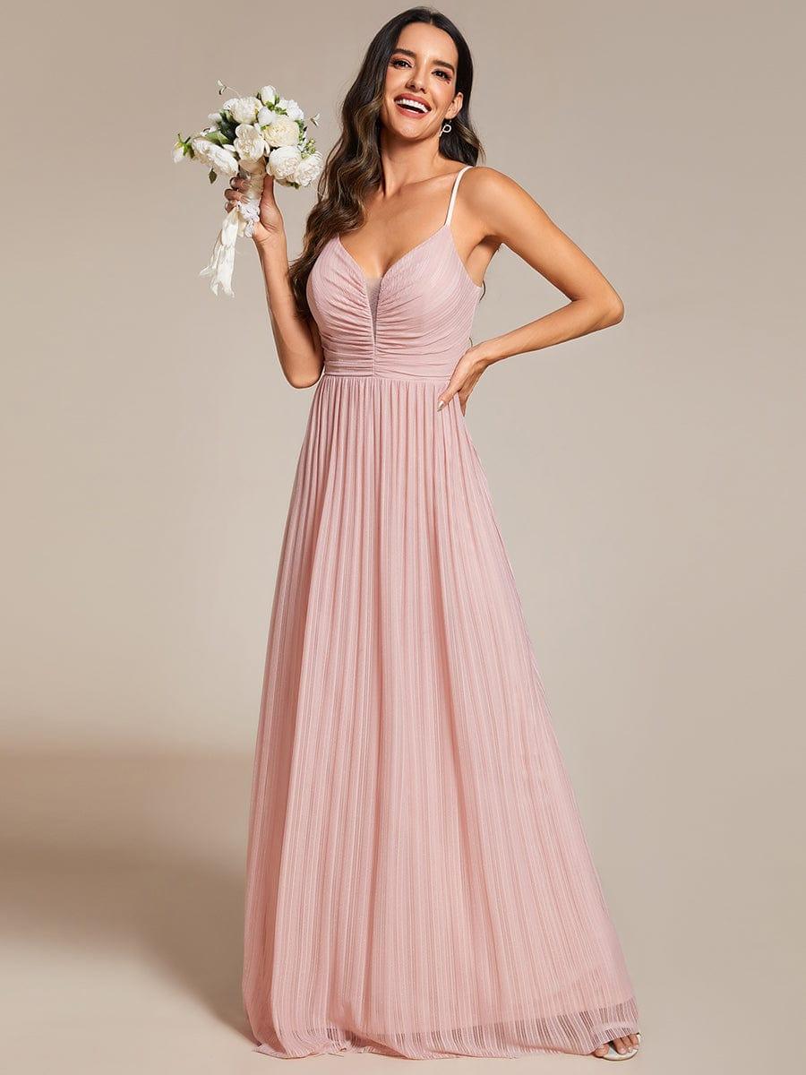Glittering Pleated Spaghetti Straps Evening Dress with Empire Waist #color_Pink