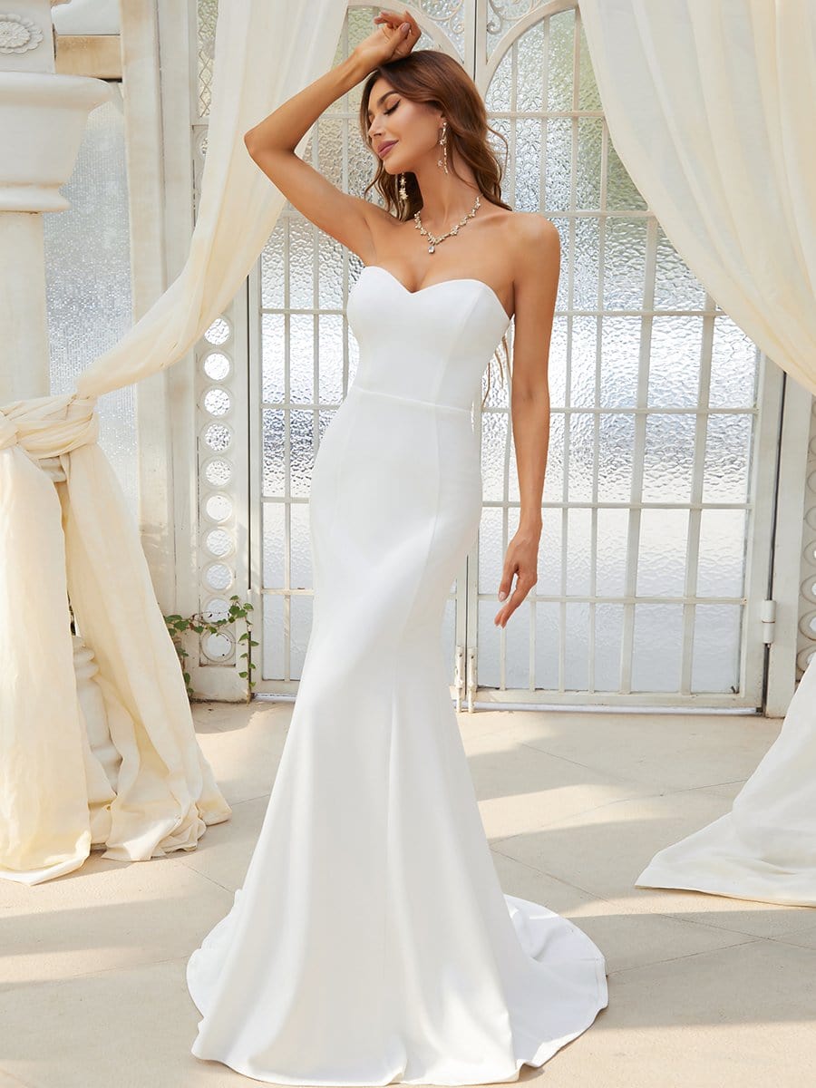 Simple Strapless Sweetheart Mermaid Wedding Dress #color_Cream