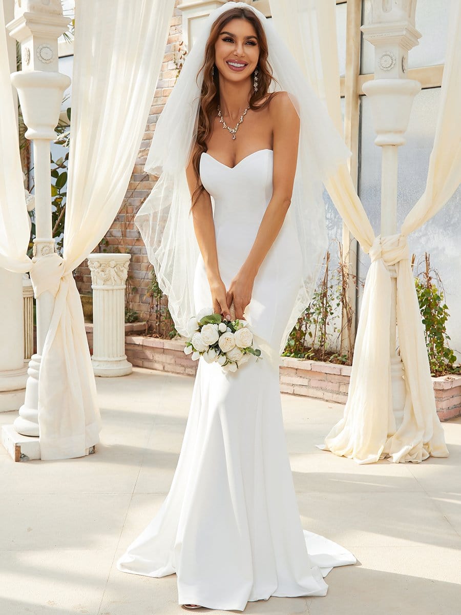 Simple Strapless Sweetheart Mermaid Wedding Dress #color_Cream
