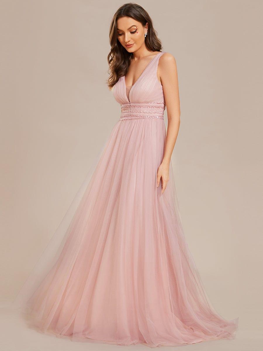 Sleeveless Deep V Low Back Long Wedding Dress #color_Pink