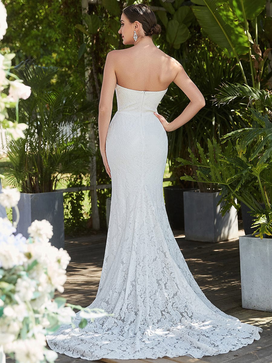 Sleeveless Lace Sweetheart Mermaid Wedding Dress #color_White