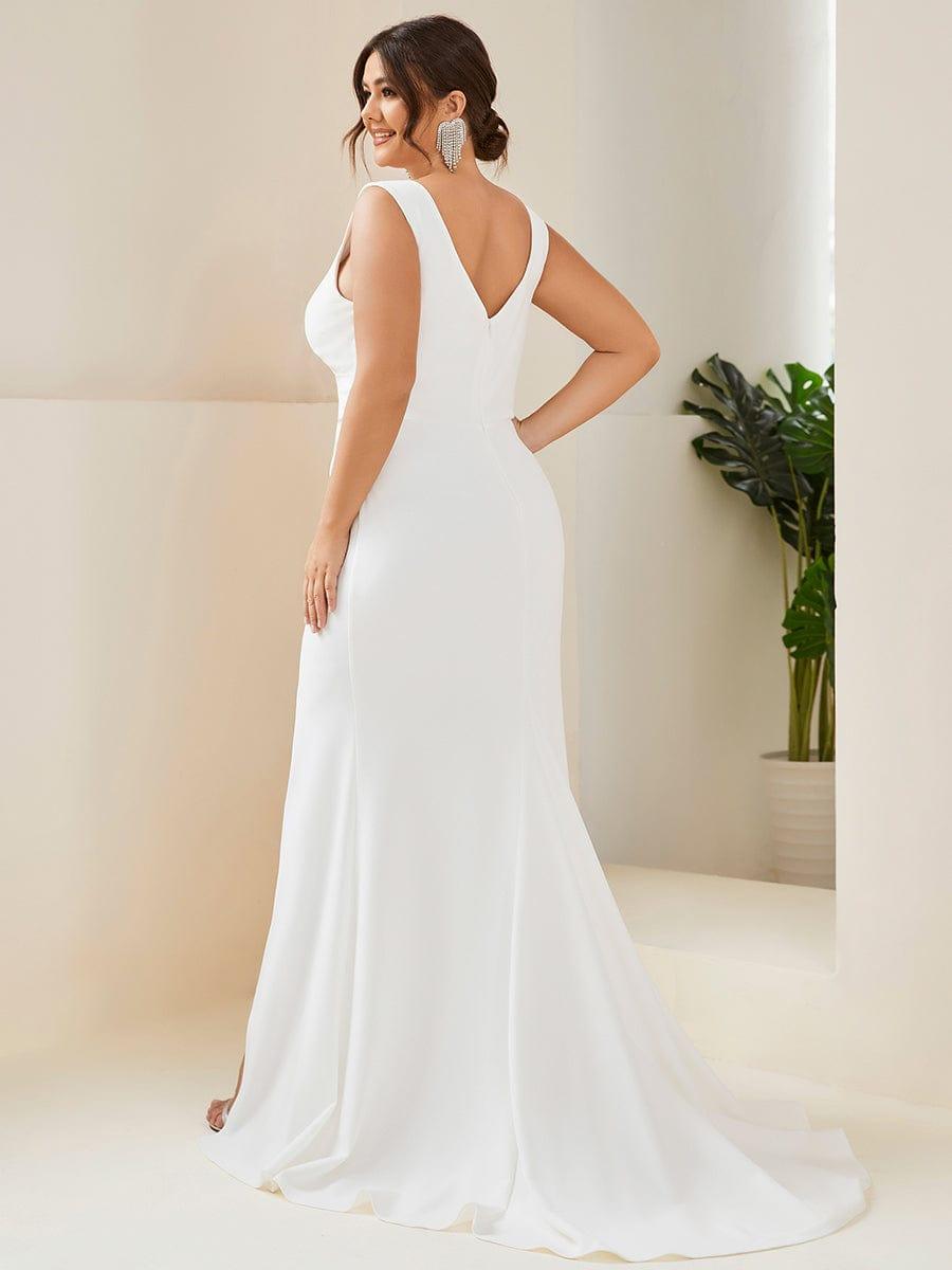 Sleeveless Ruched Sweetheart Fit and Flare Wedding Dress #color_White Sleeveless Ruched Sweetheart Fit and Flare Wedding Dress